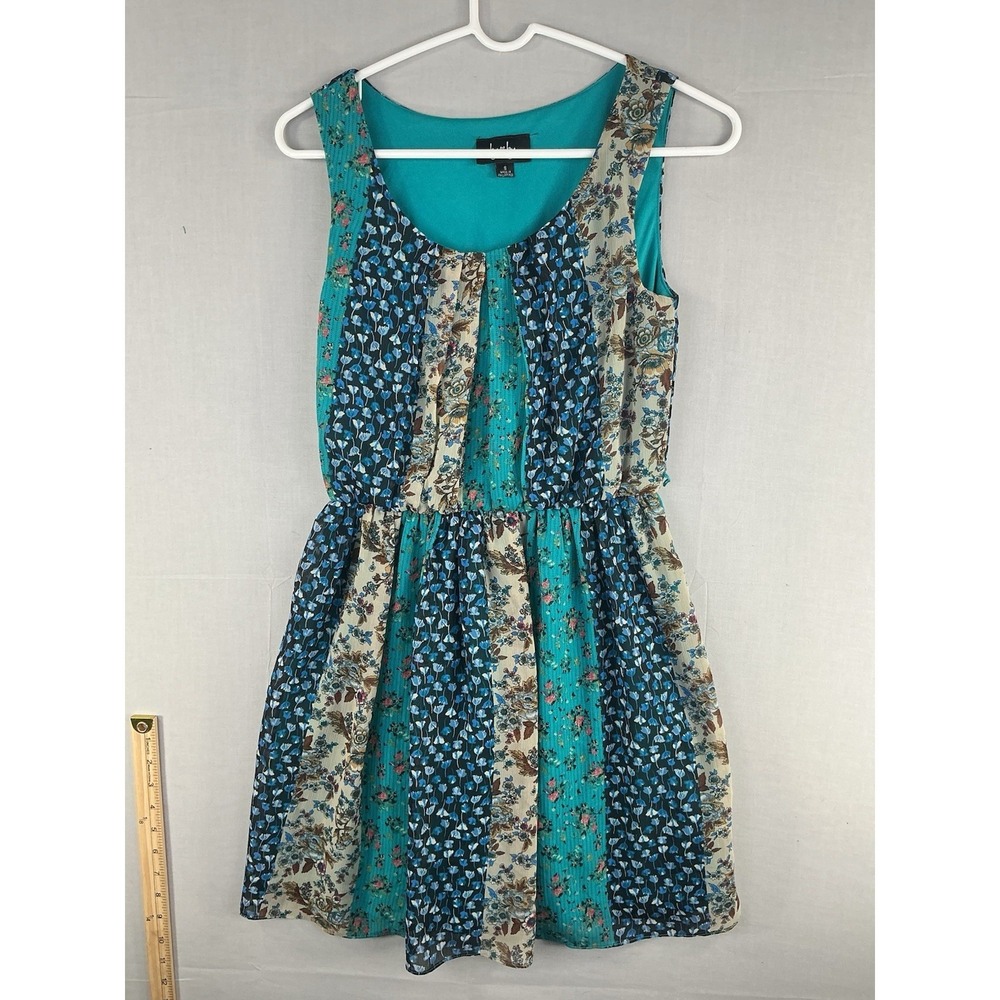 By & By Women's Sleeveless Fit & Flare Dress Small Teal Floral Line
